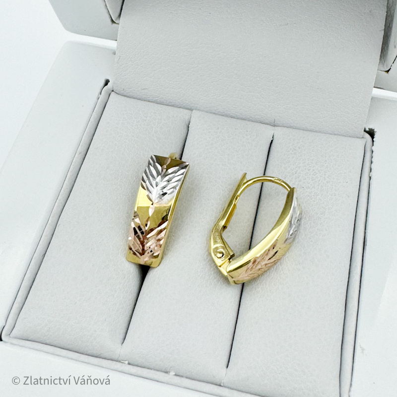 Žluté zlato náušnice broušené na klapku